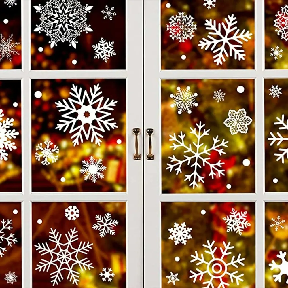 288pcs Christmas White Snowflakes Window Clings Decal Stickers Ornaments - Hobbies