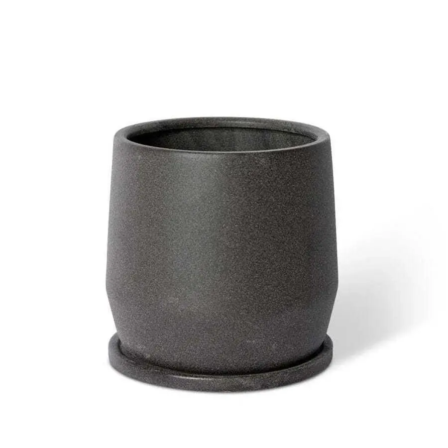 E Style Mason 22cm Ceramic Plant Pot w/Saucer Round Home Decor Planter Black - Home & Garden