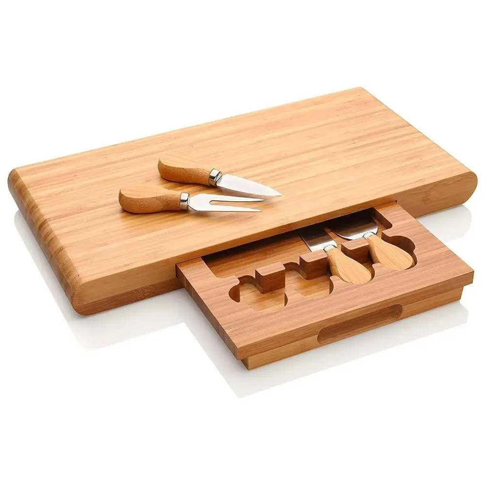 Stanley Rogers Cheese Board 5pc Set Large Bamboo Chopping Block & Cutlery - Home & Garden