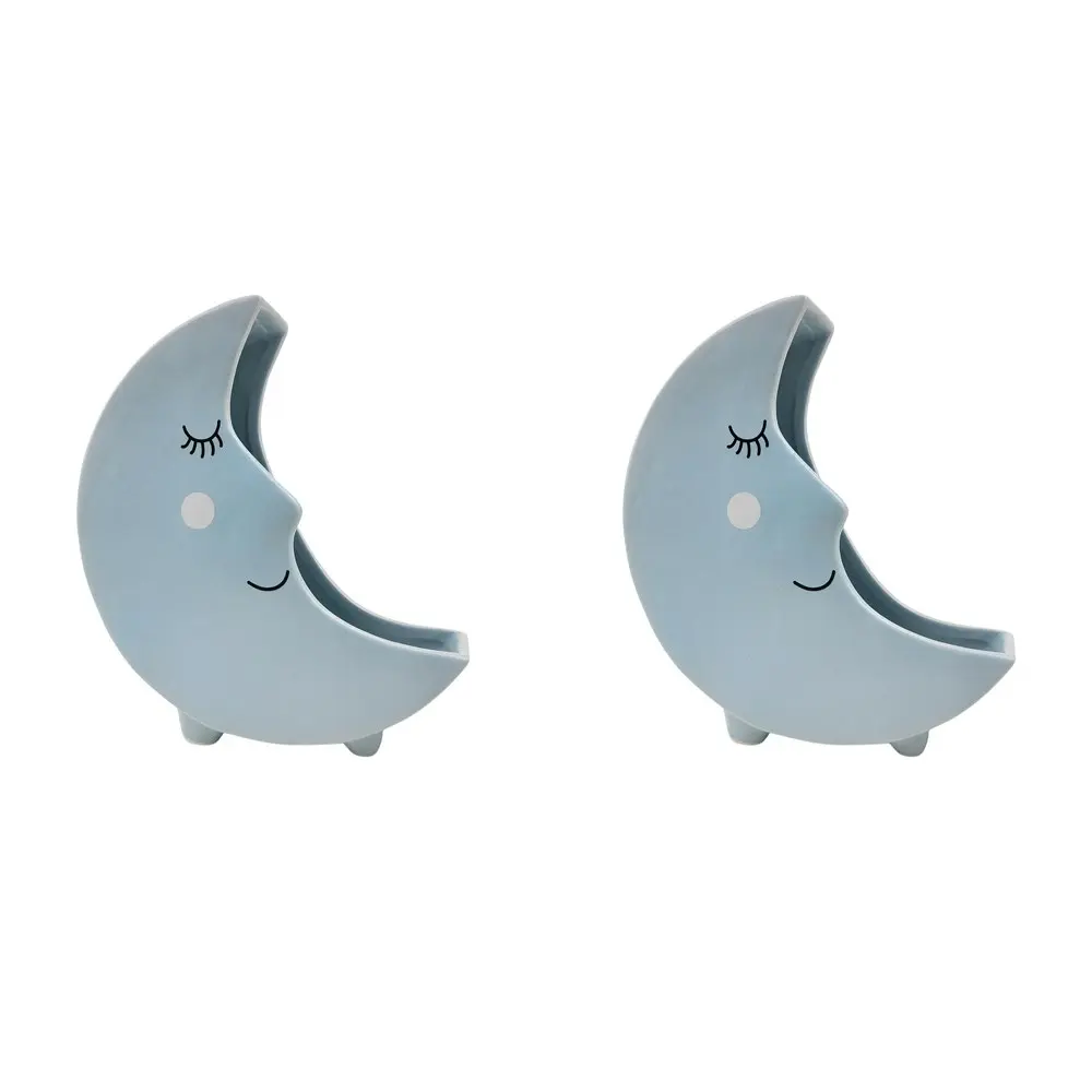 2x Urban Moon 22cm Ceramic Sitting Planter Flower/Plant Pot Home Desk Decor Blue - Home & Garden