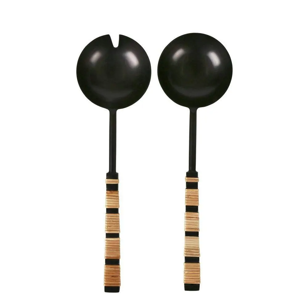 2pc Belle Plantation Stainless Steel Salad Server 26cm Spoon/Fork Black/Natural - Home & Garden