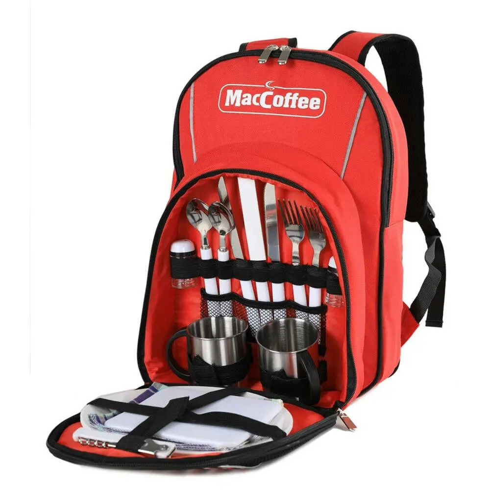 Mac Coffee 2 Person Picnic Bag/Backpack Steel Mugs/Cutlery/Knives/Forks Red - Home & Garden