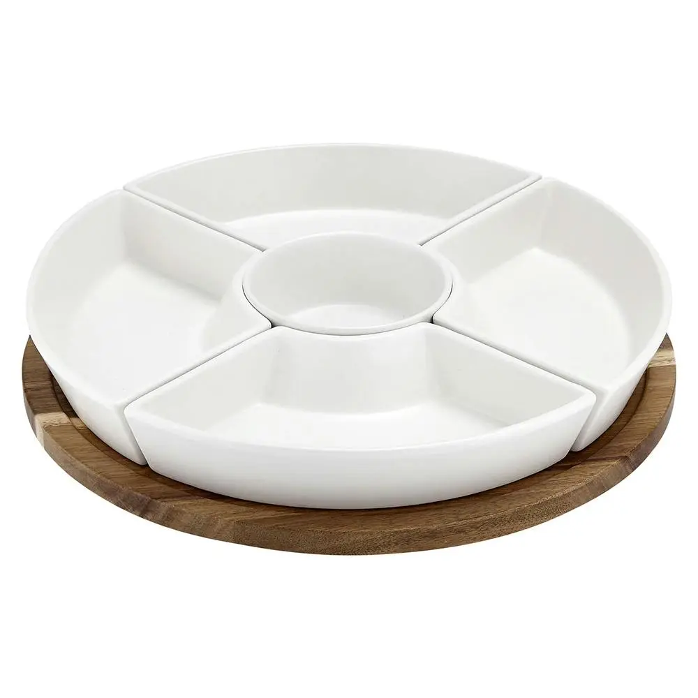 Ladelle 35cm Essentials White Spinning Stoneware Acacia Grazing Serving Platter - Home & Garden