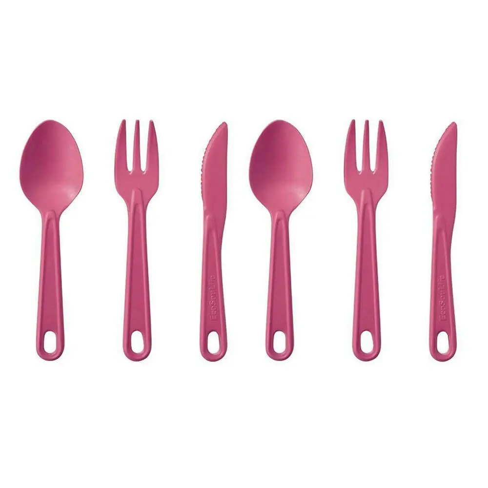 6pc Eco Soulife All Natural Outdoor Picnic Camping Reusable Cutlery Set Pink - Home & Garden