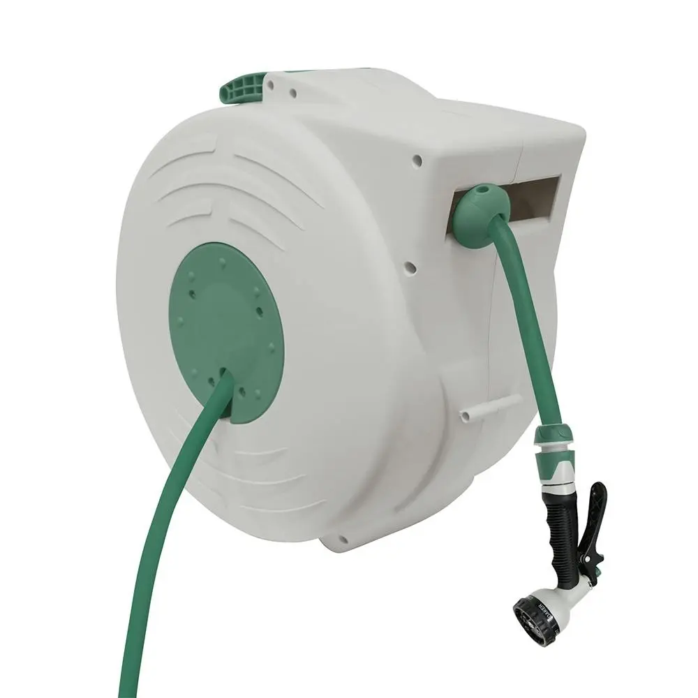 HILLS 20M Retractable Wall Mounted Kink Free Water Hose Reel UV Resistant - Home & Garden