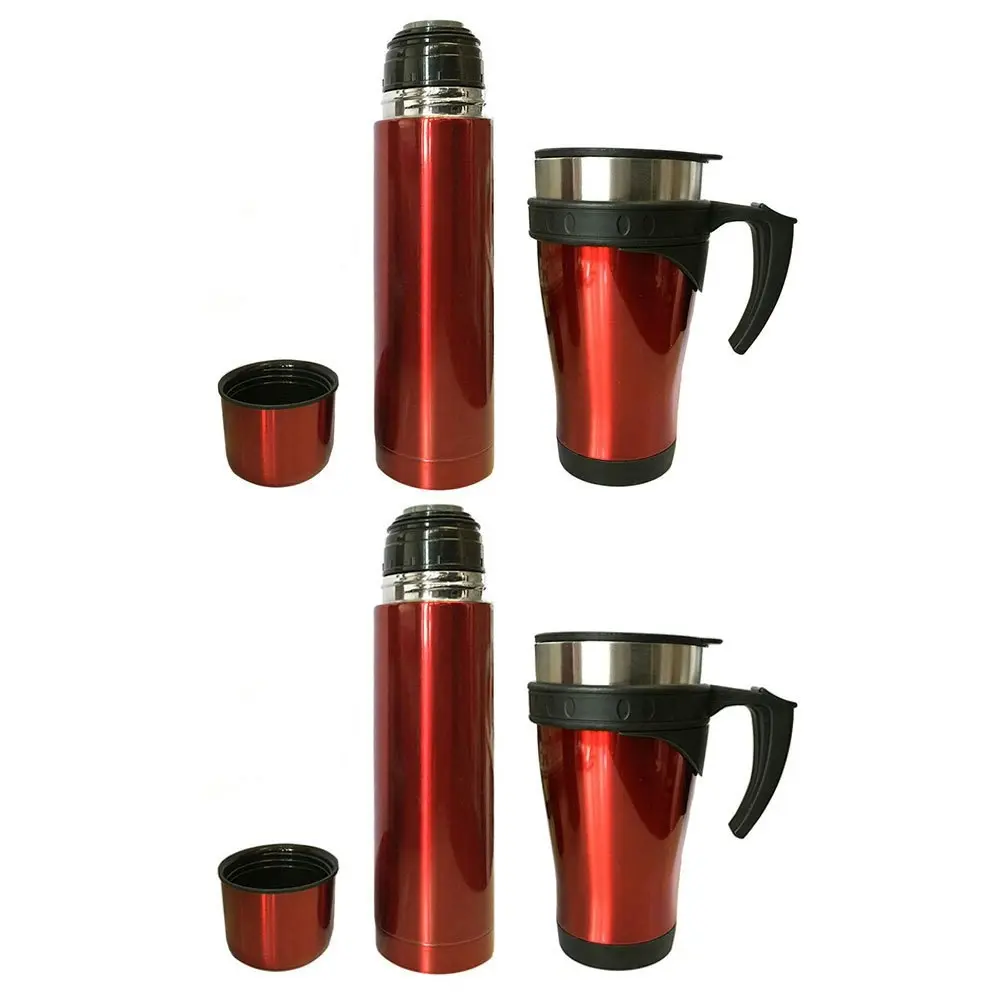 4pc Stainless Steel Vacuum Flask 450ml Mug/500ml Bottle w/ Double Wall Cup Set - Home & Garden