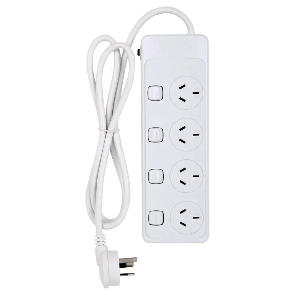 Crest 4-Socket Power Board Extension Plug Strip w/ 4 Individual Switches White