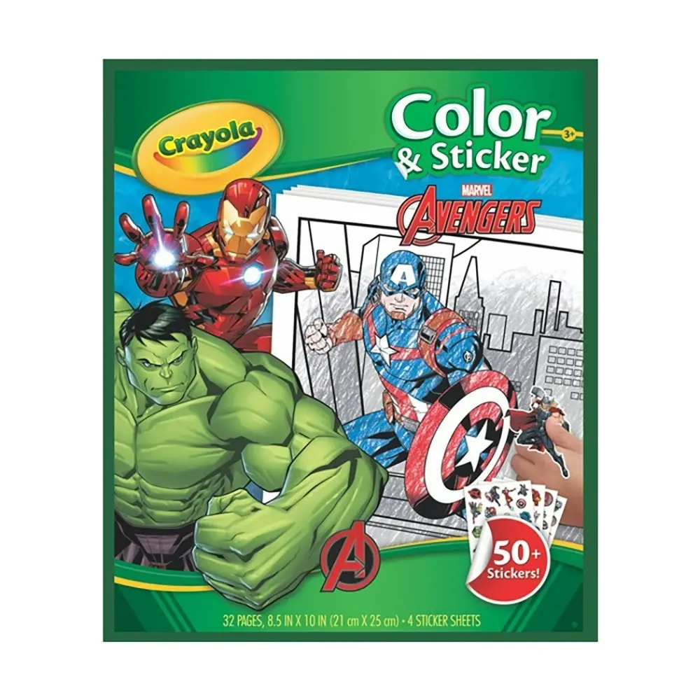 Crayola 32pg Colour & Sticker Disney Marvel Avengers Kids Art Drawing Book 3y+ - Entertainment