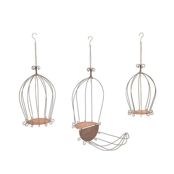 3pc Birdcage/Planter w/Chain/Hook Outdoor Ornament Yard/Patio Garden Decor Brown - Home & Garden