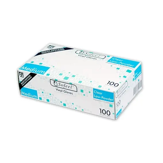 Sofeel Vinyl Low Powder Gloves 4.5g Medium Clear 100 Box x10 - Commercial