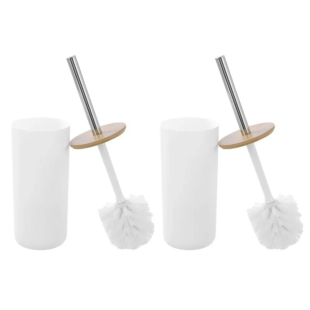 2x Boxsweden Bano Toilet Brush/Holder Bamboo Top 10.5x10.5x35cm Cleaner White - Home & Garden