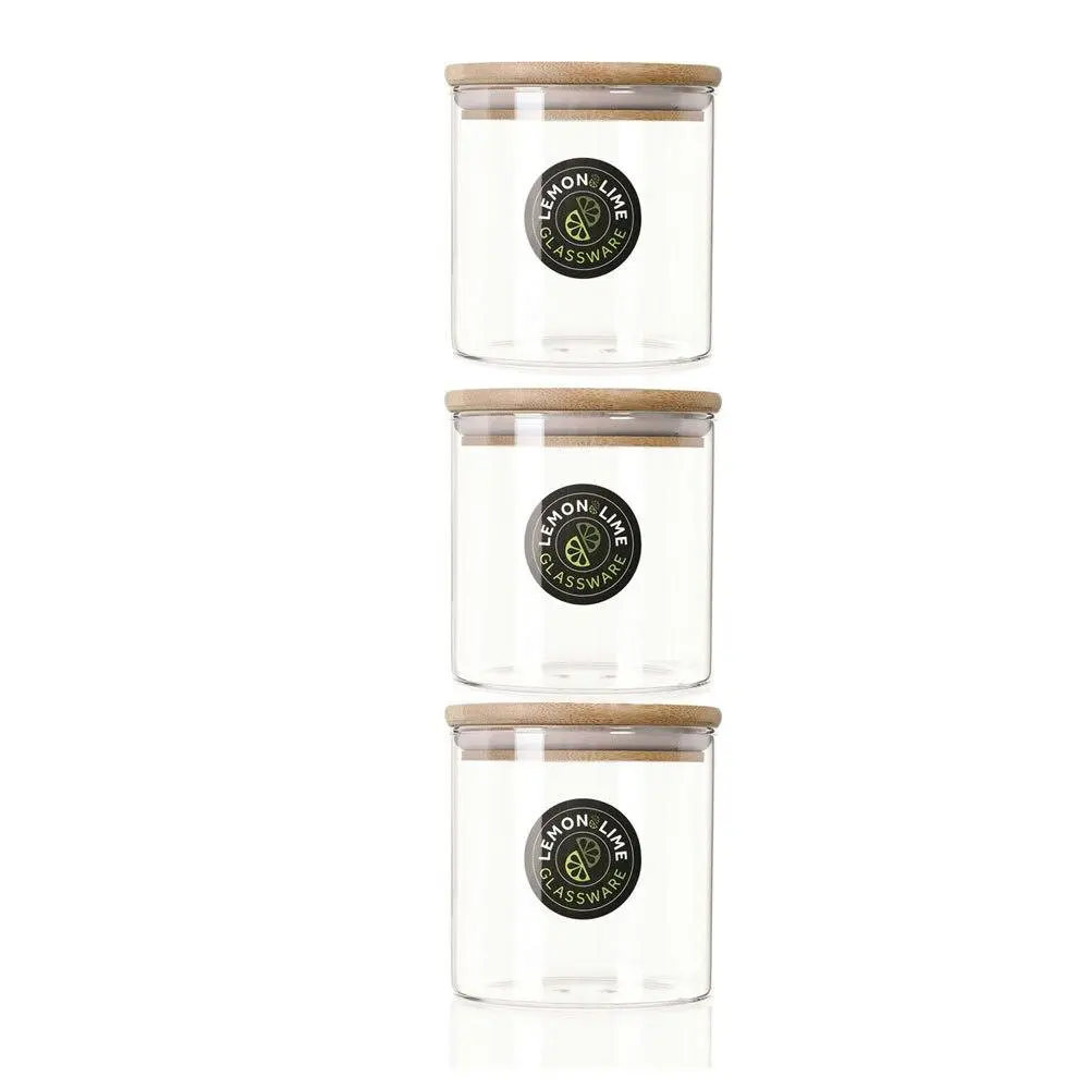 3x Lemon & Lime Camden Glass Jar 610ml Bamboo Lid Home Kitchen Storage Container - Home & Garden
