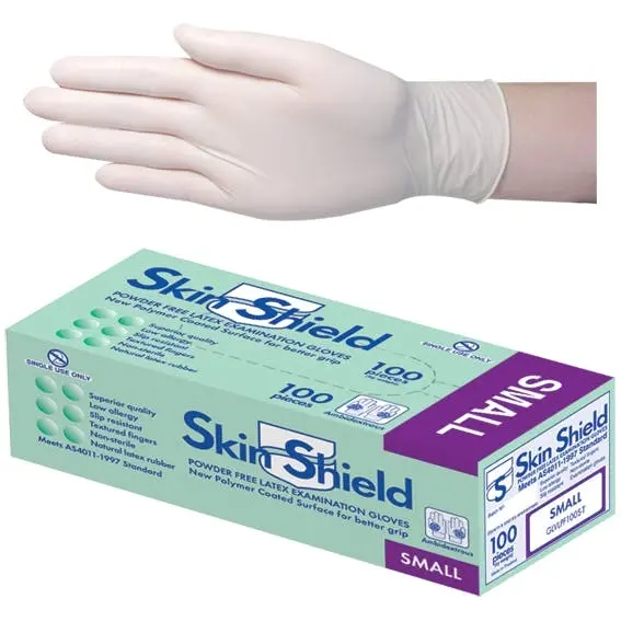 Skin Shield Latex Powder Free Small Cream Gloves AS/NZ HACCP 100 Box - Commercial