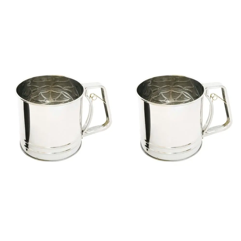 2x Cuisena Baking Stainless Steel 5-Cup 1.25L Flour Sifter w/ Squeeze Handle SLV