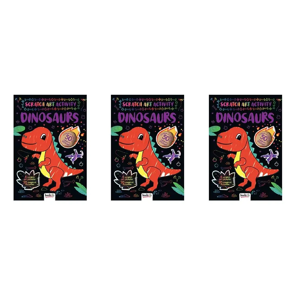 3x Bookoli Scratch Art Activity: Dinosaurs Book Kids/Childrens Art/Craft 4y+ - Entertainment