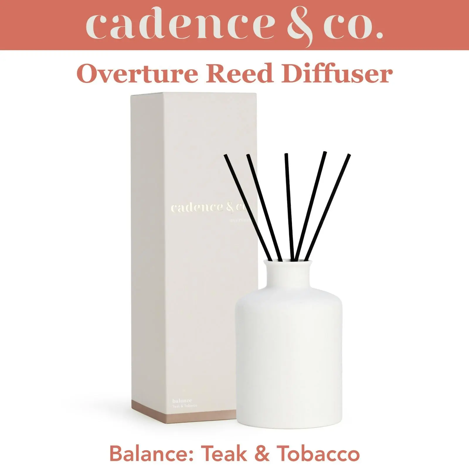 Cadence & Co Overture Reed Diffuser Balance: Teak & Tobacco Natural Room Freshener w/ Essential Oils - Home & Garden