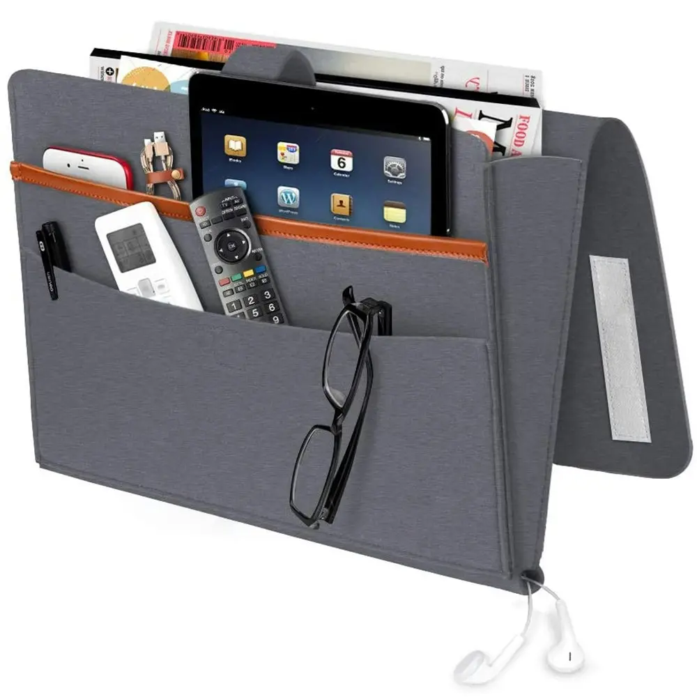 Felt Bedside Storage Bag with Pockets Convenient Bed Sofa Desk Hanging Organizer - Home & Garden