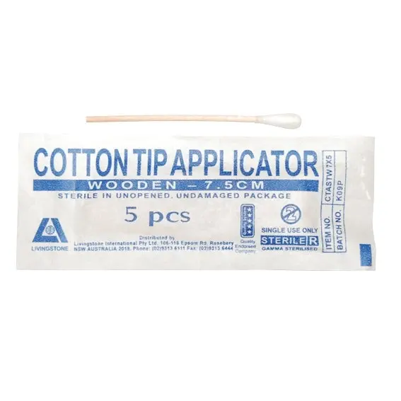 Livingstone Cotton Tip Applicator Single Tip Biodegradable Wooden Stem 7.5cm 1000 Pack Carton - Beauty