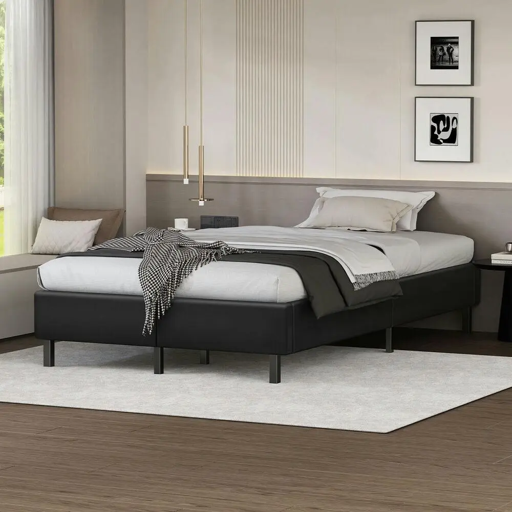 Alfordson Bed Frame King Single Mattress Base Foundation Black Leather BASEL - Furniture
