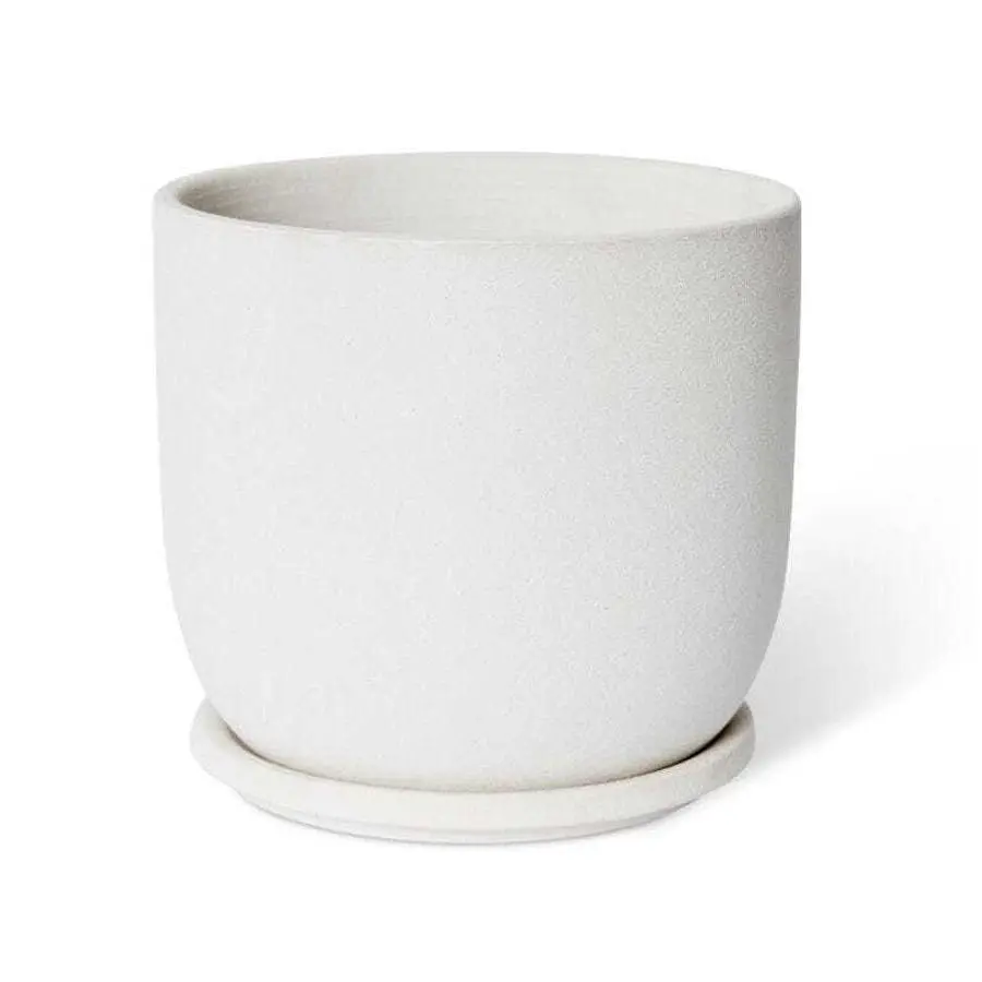 E Style Allegra 19cm Ceramic Plant Pot w/ Saucer Home Decor Planter White - Home & Garden