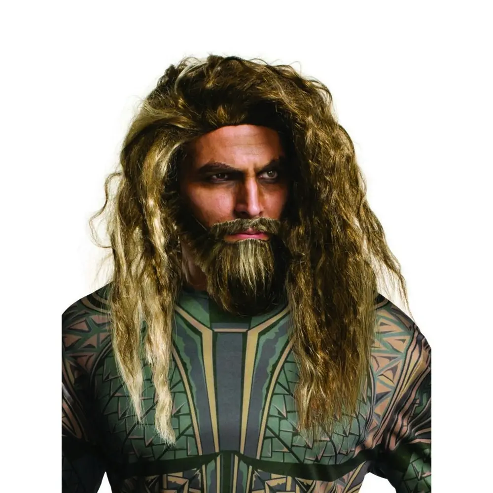 Marvel Aquaman Beard & Wig Set Fake Hair Adult Hero Costume Party Accessory - Fashion
