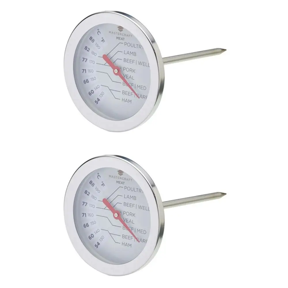 2x MasterCraft Stainless Steel 13.5cm Meat Thermometer Food BBQ Cooking Silver - Home & Garden