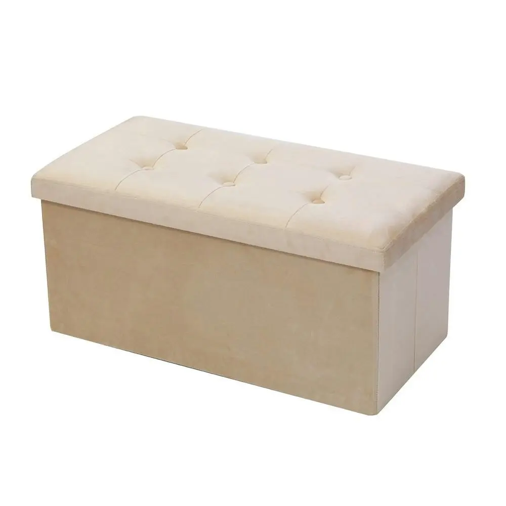 Boxsweden 76x36cm Ottoman Storage Cube Faux Velvet Home Organiser/Stool Cream - Furniture