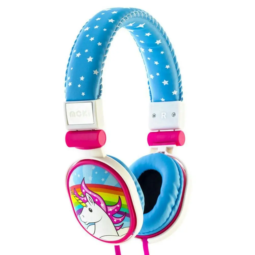 Moki Popper Children/Kids Headphones Over Ear Cup Stereo Headband Unicorn Blue - Electronics