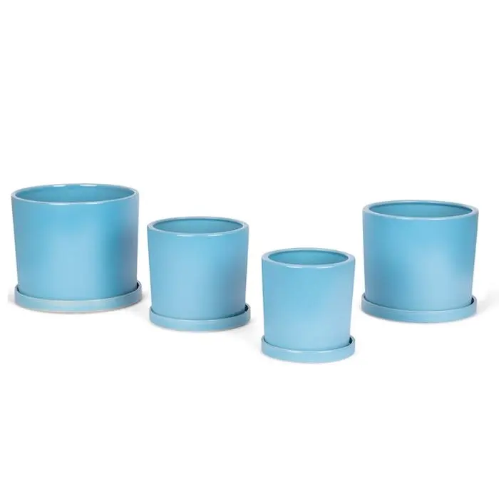 4pc Cylindrical Pot Planter Container w/ Saucer Set Garden Home Decor Mid Blue - Home & Garden