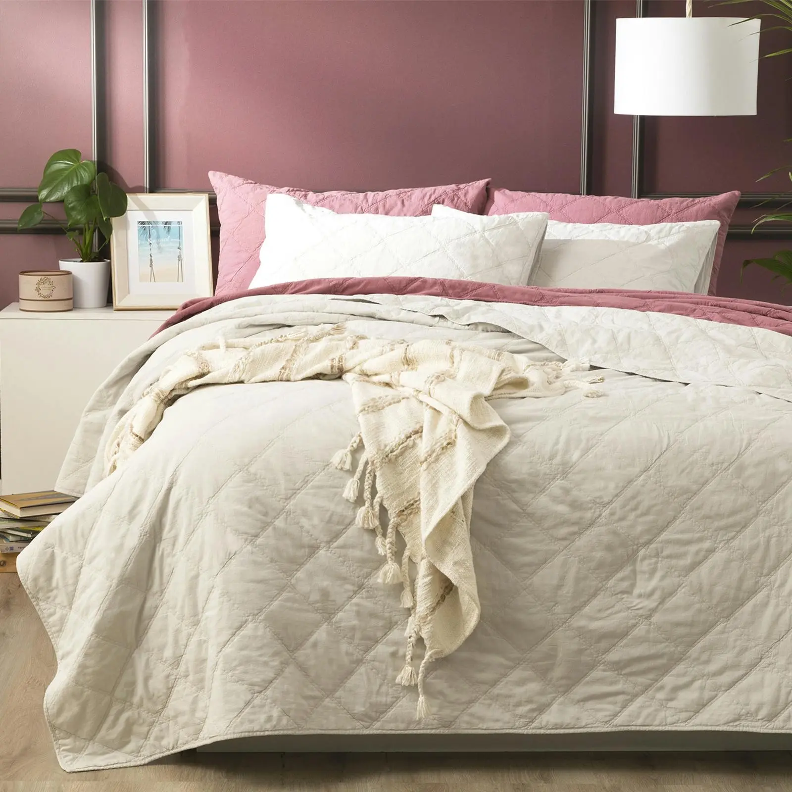 Renee Taylor Attwood VT Queen/King Bed Quilted Coverlet Stone Washed Cotton Dove - Winter Warmers up to 70% Off