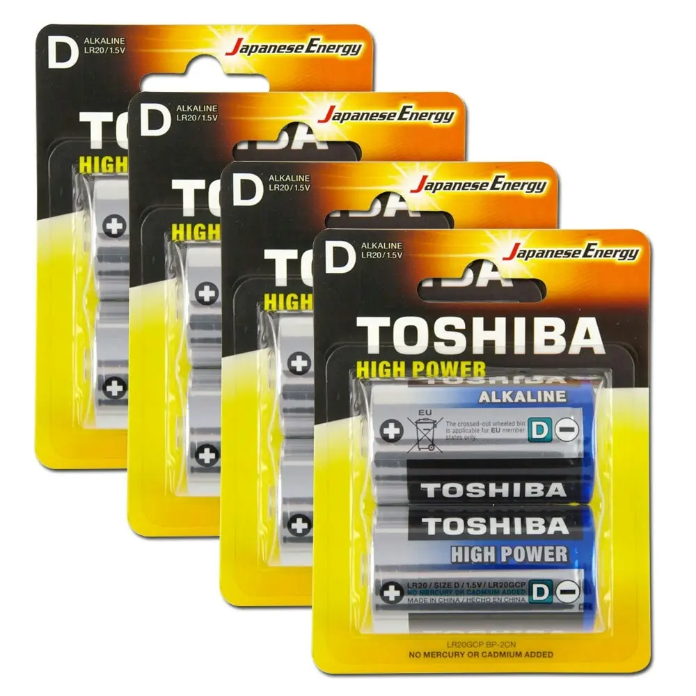 8pc Toshiba Alkaline D Battery 1.5V No Mercury & Cadmium Added Leakage Resistant - Electronics