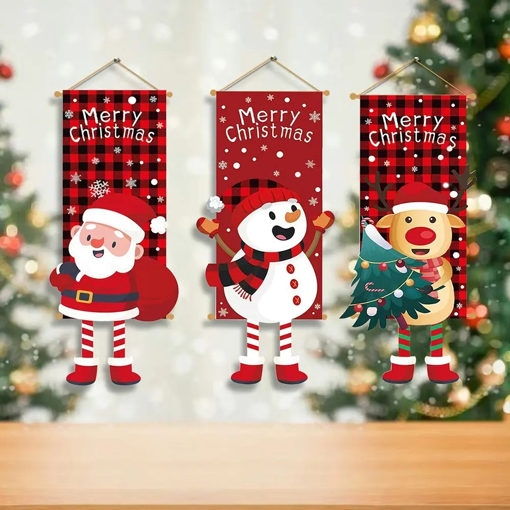 3Pcs Xmas Hanging Flag Cartoon Window Background Hanging Flag Christmas Ornament - Hobbies