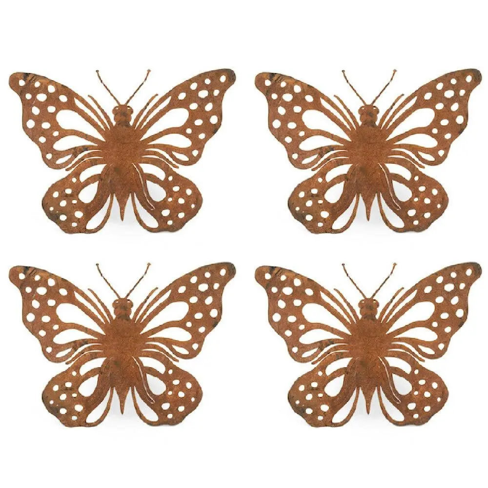 4x Pot Hanger 14cm Butterfly Corten Steel Ornament Patio Garden Decor Small - Home & Garden