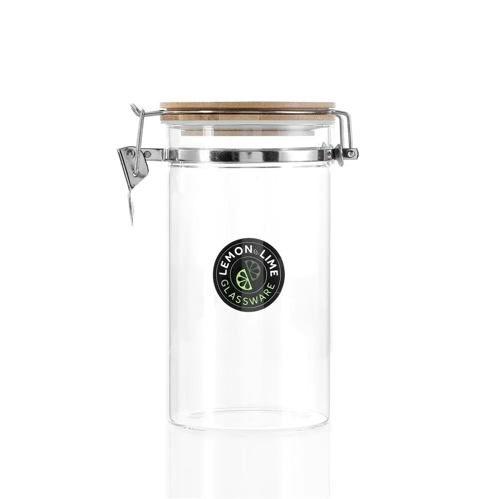 Lemon & Lime Camden 1.2L/19cm Glass Clip Jar/Food Container Clear w/ Bamboo Lid - Home & Garden