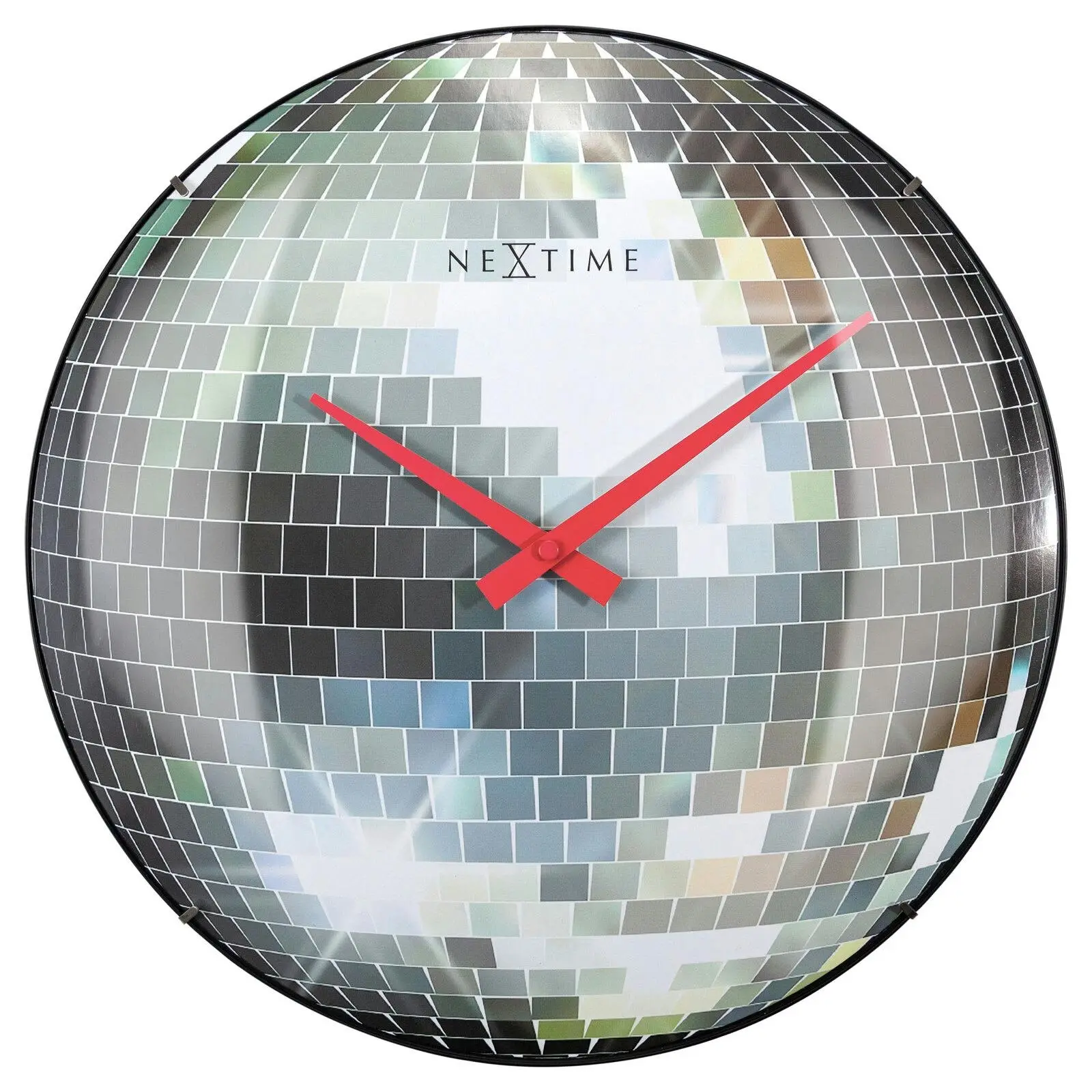 NeXtime 35cm Disco Ball Silent Analogue Battery Operated Round Wall Clock Silver - Home & Garden