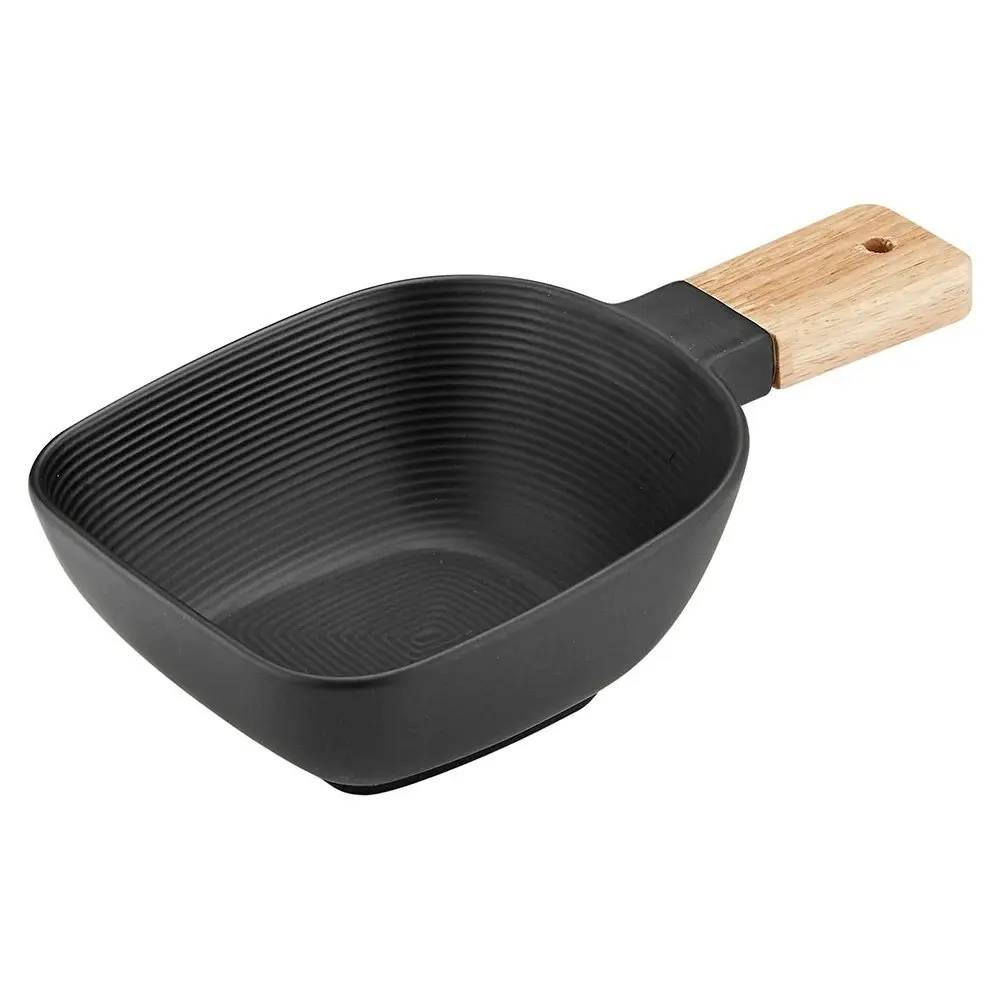 Ladelle 36cm Linear Texture Porcelain Matte Serving Bowl Serve Wood Stick Black - Home & Garden