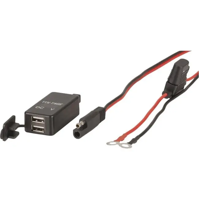 Powertech PS2013 12/24VDC Dual USB Charger Waterproof w/ Voltage Display Black - Automotive