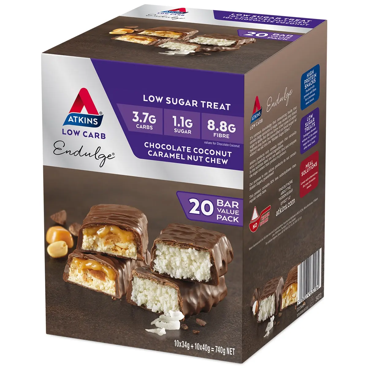 Atkins Low Carb Endulge Chocolate Coconut, Caramel Nut Chew Value Pack 20 Bars - Groceries