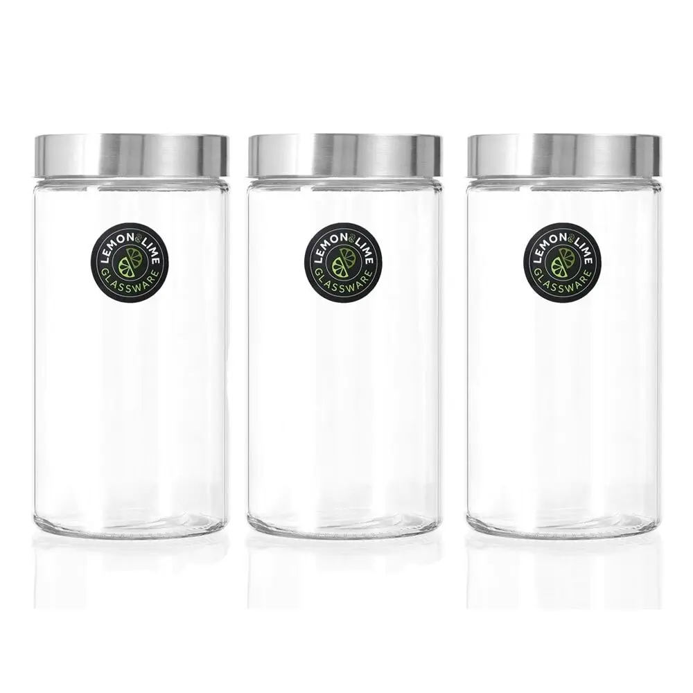 3x Lemon & Lime Alto 1.7L Glass Jar 22cm Stainless Steel Lid Kitchen Storage CLR - Home & Garden