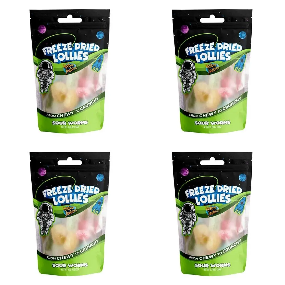 4x Heebie Jeebies 20g Mini Sour Worms Freeze Dried Lollies Candy Confectionery - Groceries