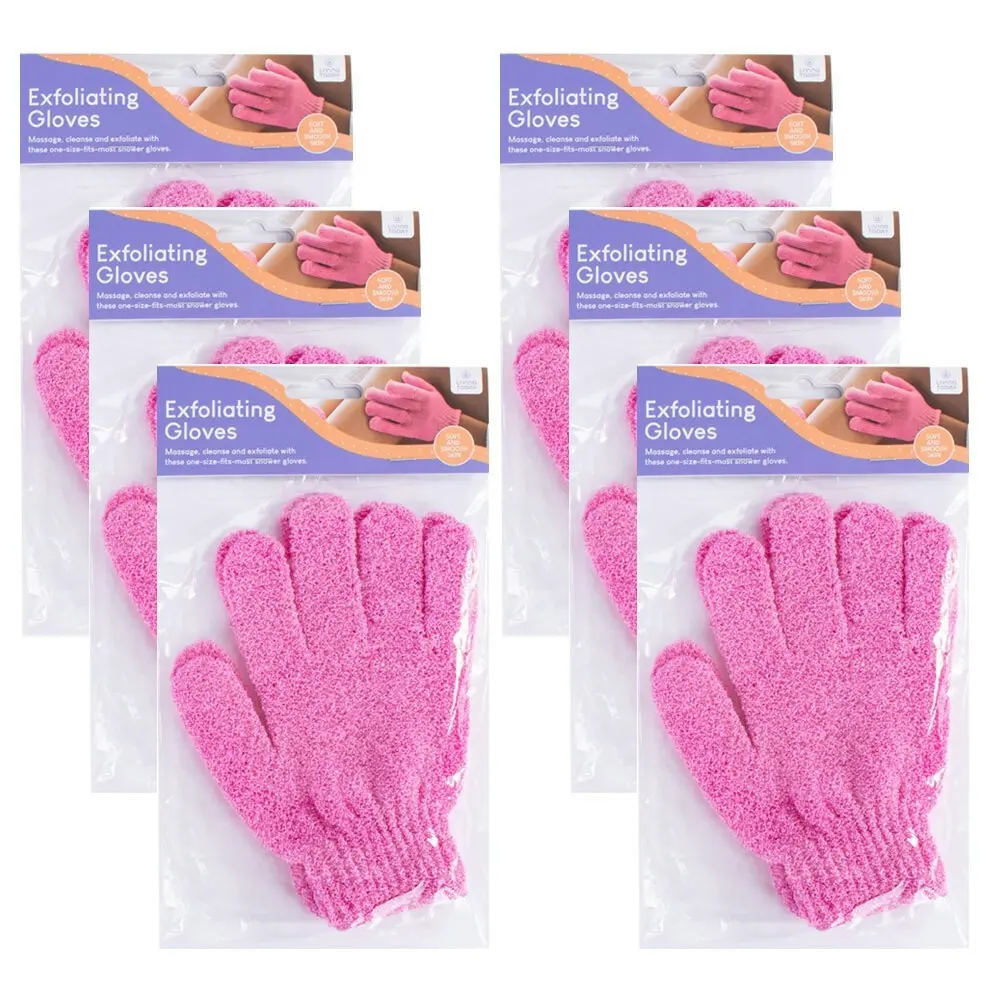 6PK Living Today Exfoliating Shower Body Cleaning Hand Scrub Gloves Assorted - Beauty