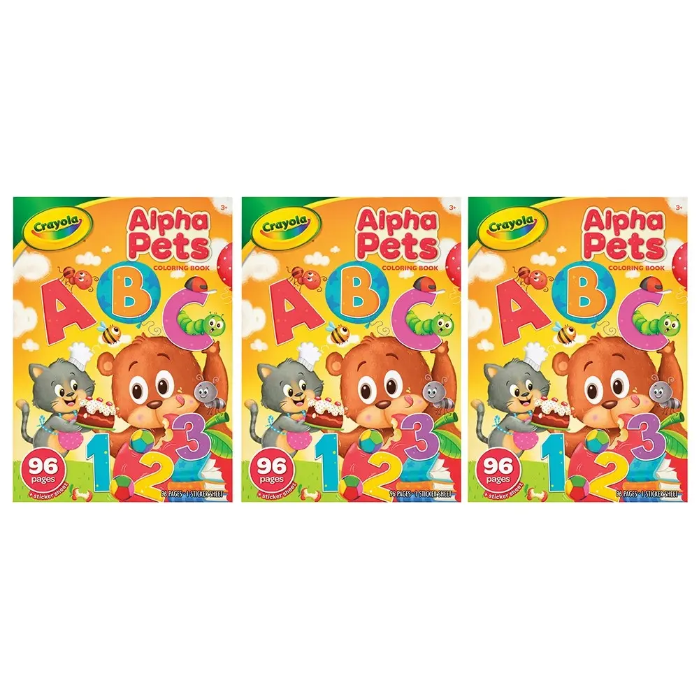 3x Crayola Childrens Creative Art/Draw 96 Page Alpha Pets Coloring Book 36m+ - Entertainment