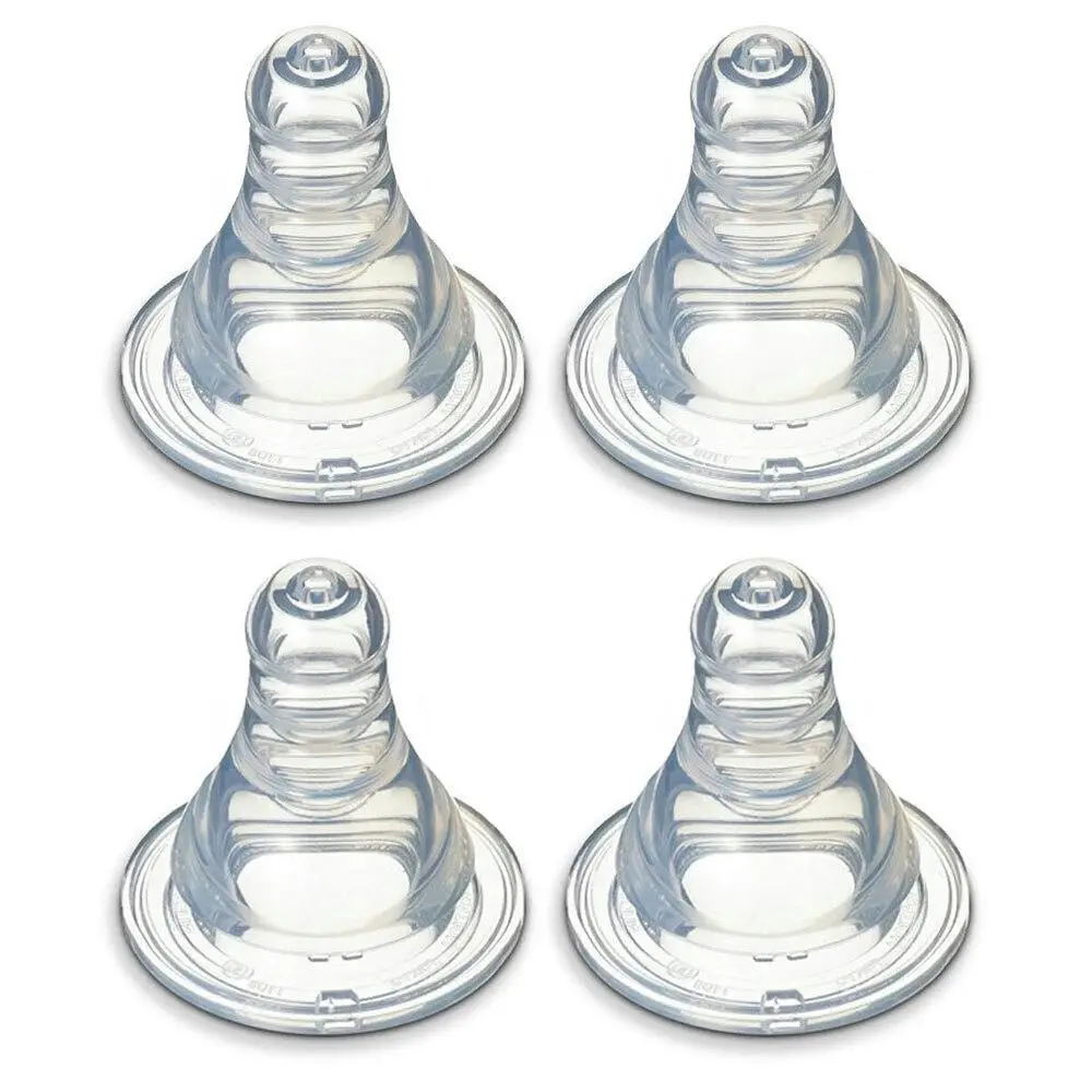4PK PIGEON Peristaltic Slim Neck Soft Silicone Teat S 0-3m f/ Baby/Infant Bottle
