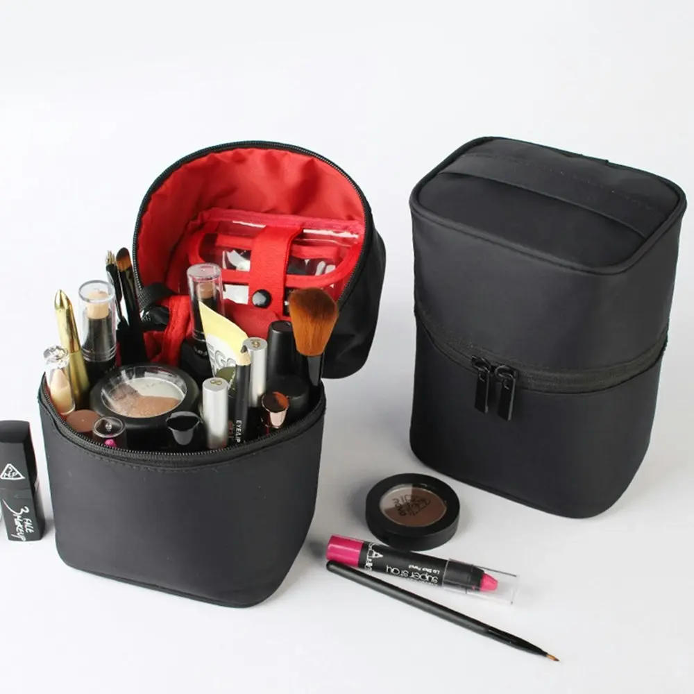 Large Capacity Cosmetic Bag Portable Travel Bag Wash Bag Cylinder Handbag - Home & Garden