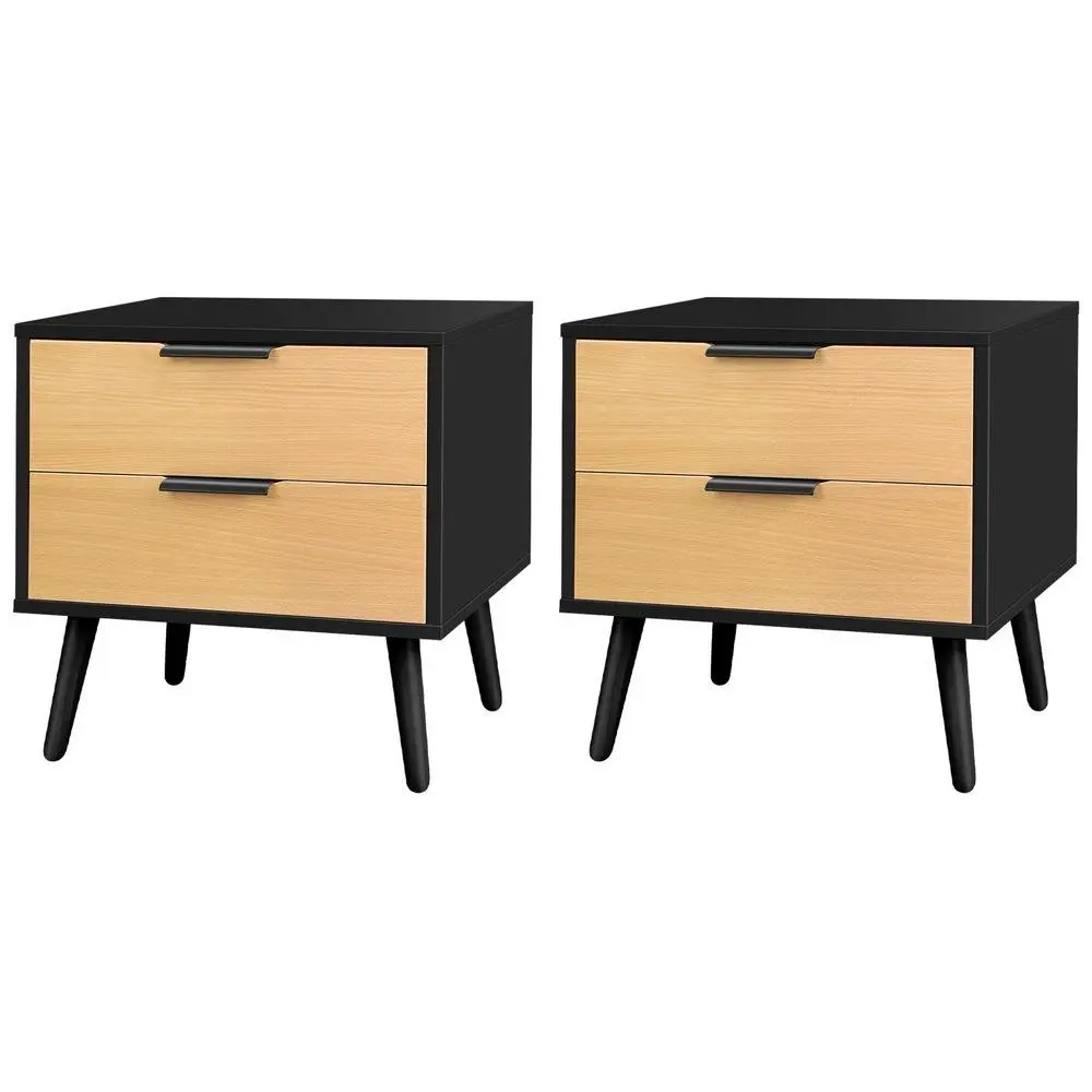 Alfordson 2x Bedside Table Scandinavian Black Oak - Furniture