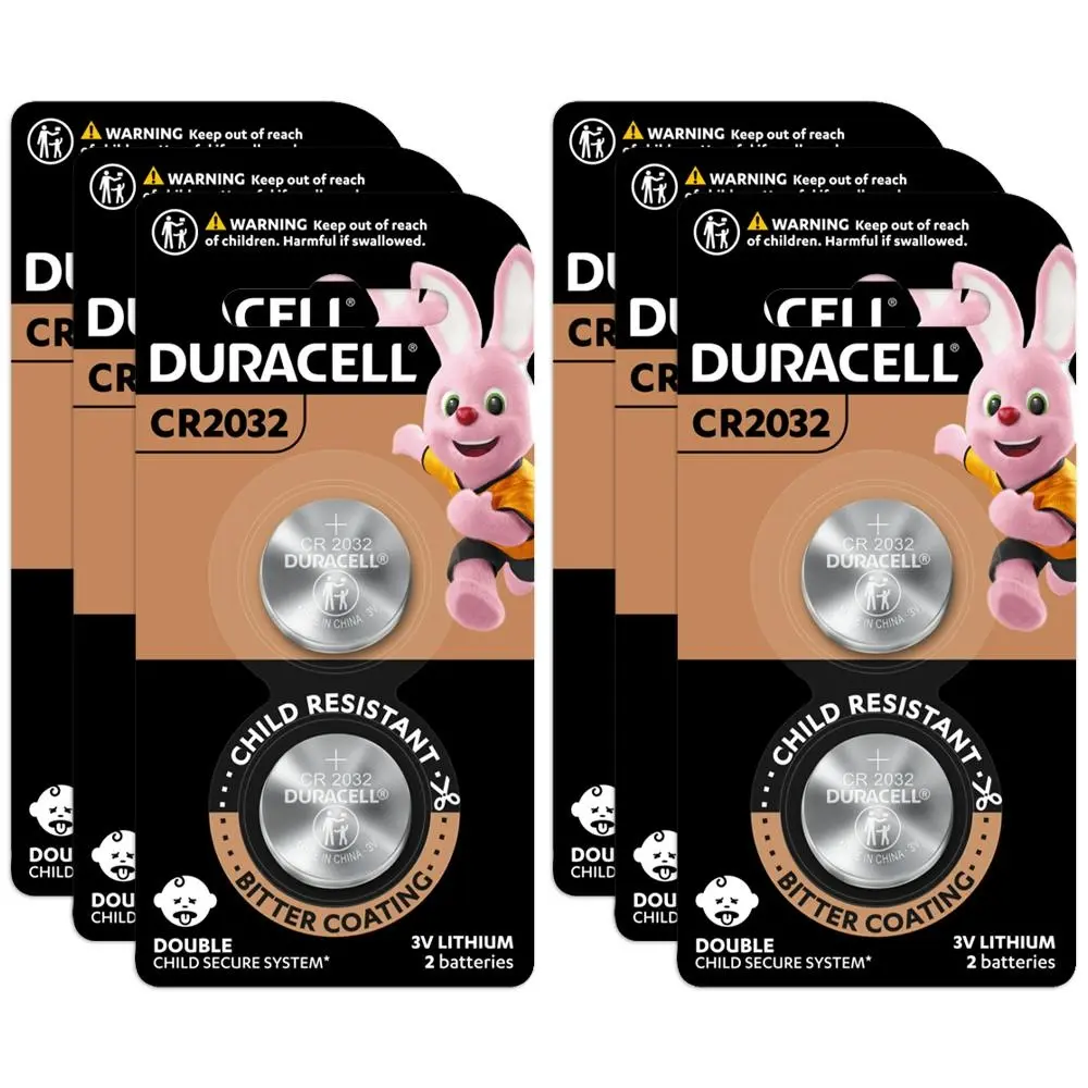 6x 2pc Duracell Specialty 2032 Lithium Coin Battery Pack Single Use - Electronics