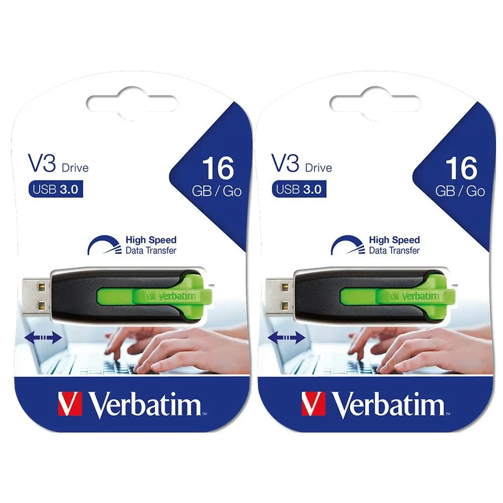 2PK Verbatim Store'n'Go V3 USB 3.0 Flash Drive 16GB f/Laptop Eucalyptus GRN - Electronics