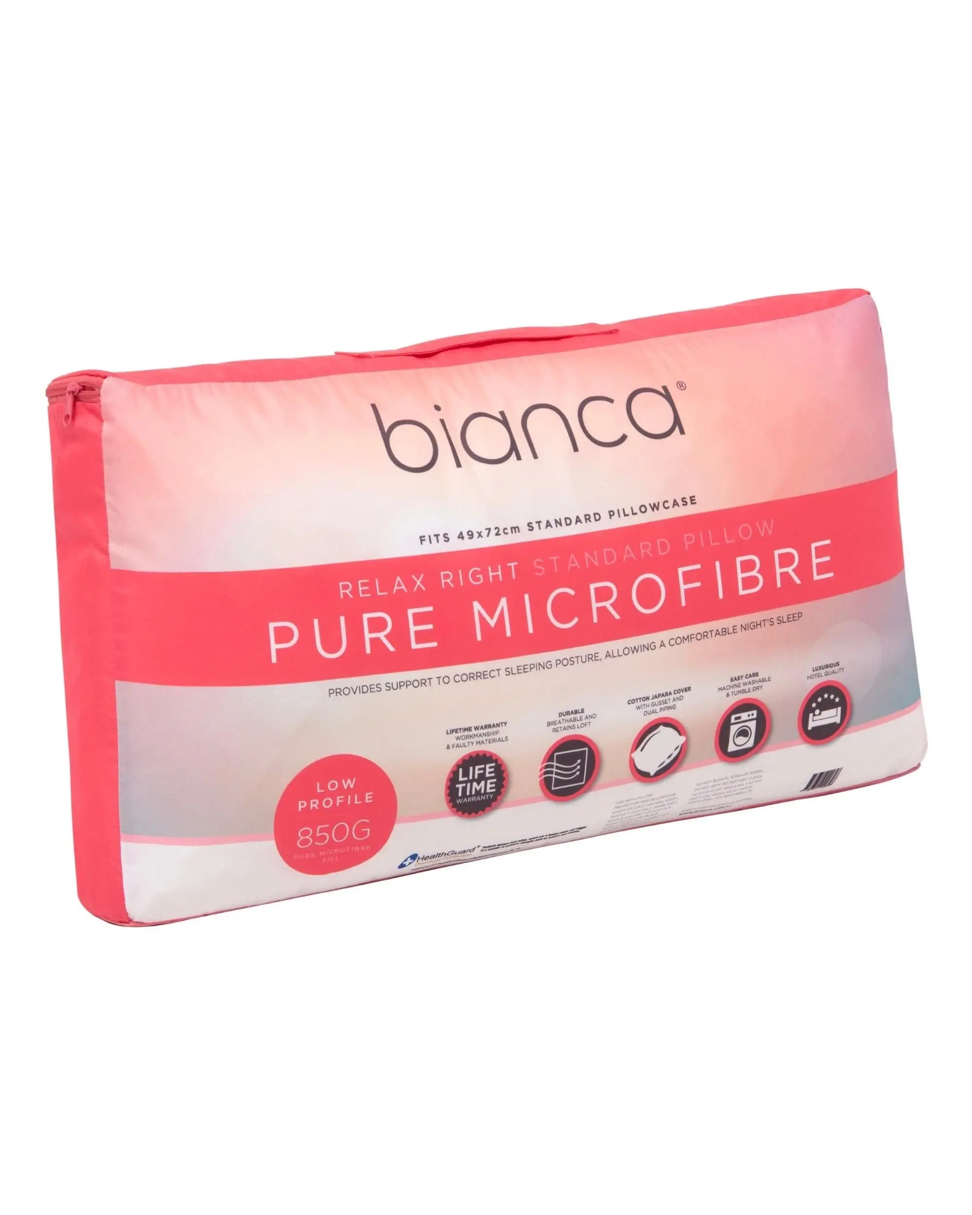 Bianca Bedding RELAX RIGHT PURE MICROFIBRE PILLOW LOW PROFILE 850G - Home & Garden