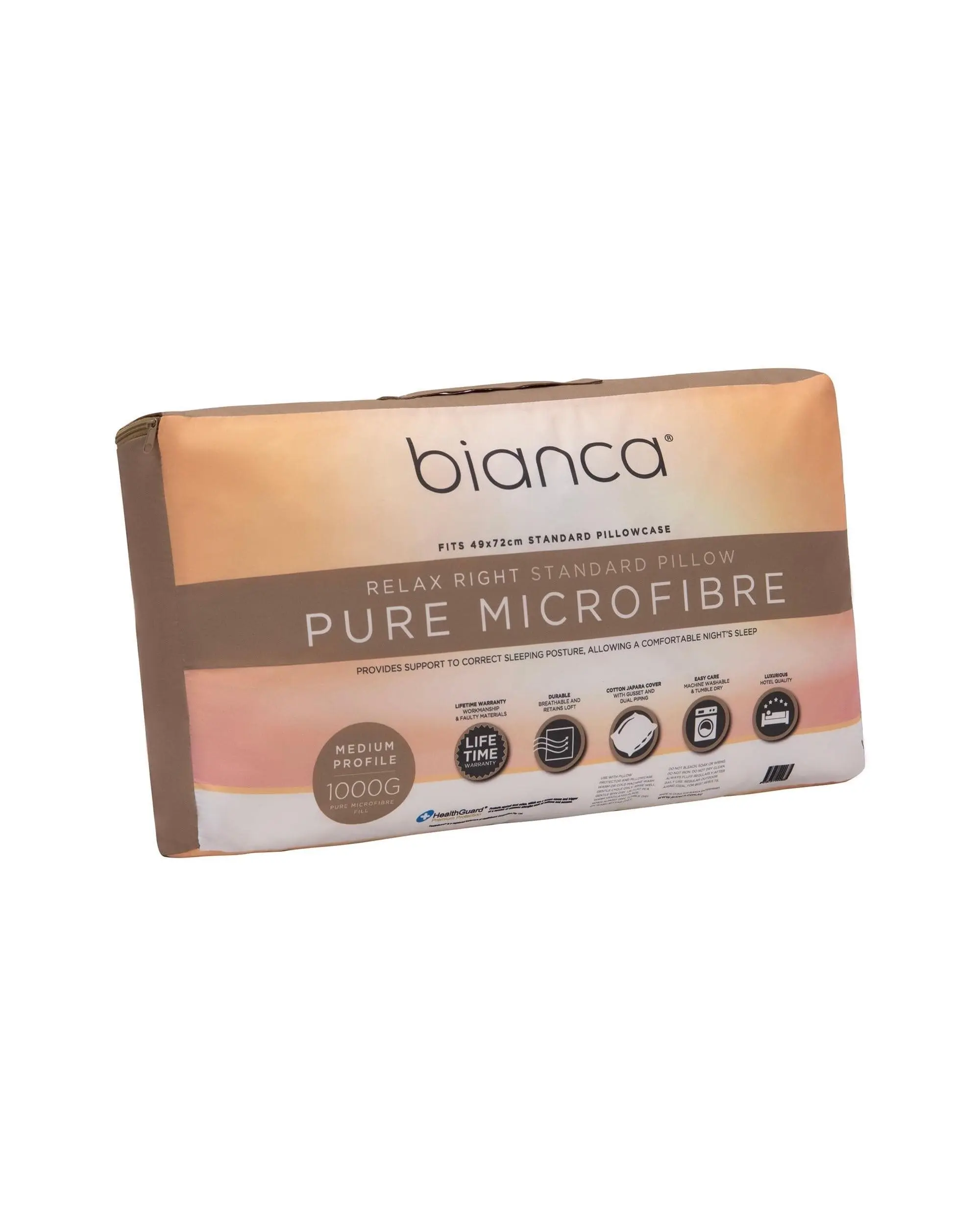 Bianca Bedding RELAX RIGHT PURE MICROFIBRE PILLOW MEDIUM PROFILE 1000G - Home & Garden