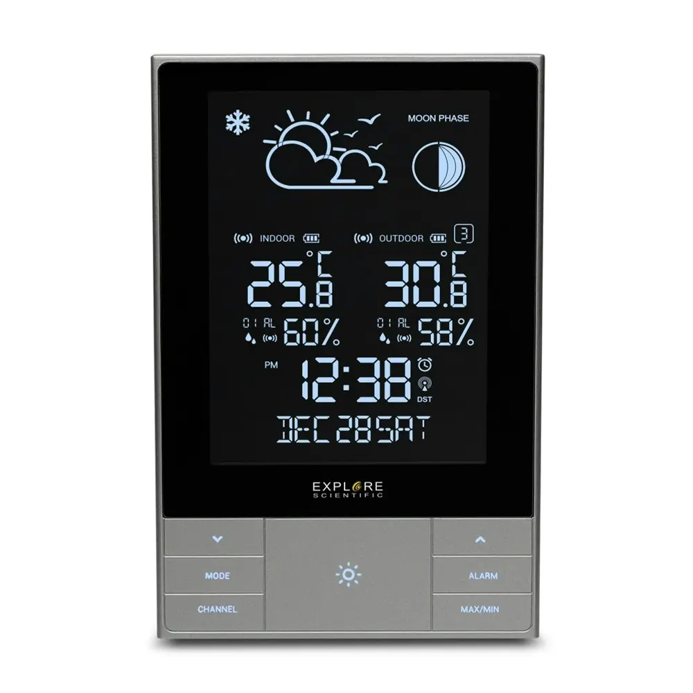 Explore Scientific Crystal Vision Modern LED Touch Key Vertical Weather Station - Home & Garden